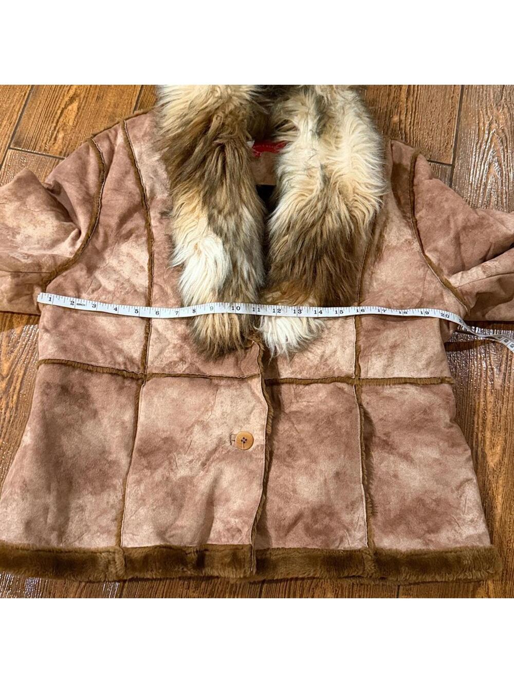 Vintage 90s Anne Klein brown faux fur suede button front jacket size large - Picture 3 of 9